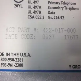 422-017-600 ACT COMMUNICATIONS Telephone Data Line Protectors #2 422-017-600 ACT COMMUNICATIONS Telephone Data Line Protectors #2