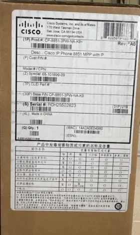 CP8851-3PW-K9 CISCO Platform Line Display Telephone Pwr CP8851-3PW-K9 CISCO Platform Line Display Telephone Pwr
