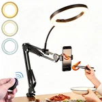 Desk Table Phone Camera Mount Flexible Arm Stand With Selfie Ring Light & Remote. Fixed Price $25.90.